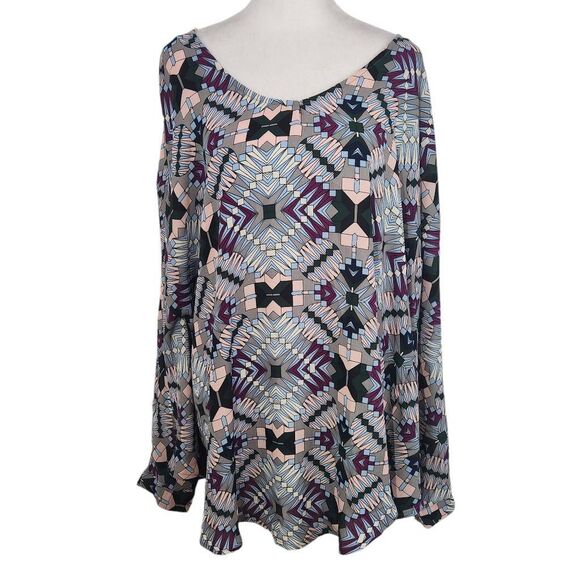 Ashley Stewart Tops - Ashley Stewart Retro Print Dolman Sleeve Poncho Style Blouse Size XL 14-16